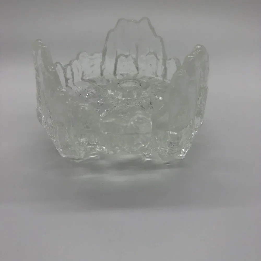 Glass Ice Icicle L.E. Smith Brutalist Reversible Crystal Candle Holder Pillar